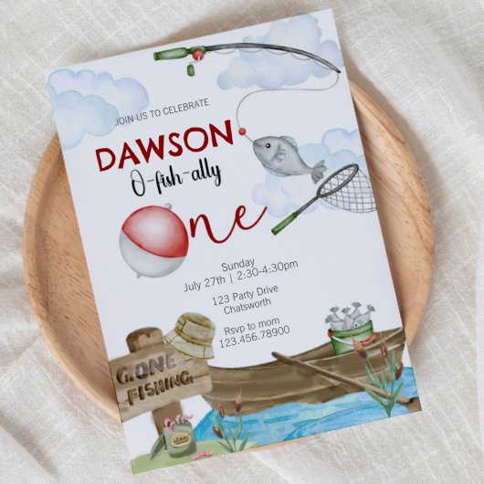 Invitation fishing-themed, Fishing Birthday, One, first birth