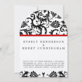 Invitation Fissures de Damas noir sur blanc avec molette roug (Devant)