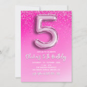 Invitation Five and Fabulous Pink Glitter Birthday Girl (Devant)