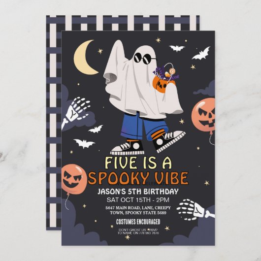 Invitation Five est un costume Vibe Ghosts Bats Halloween (Devant / Derrière)