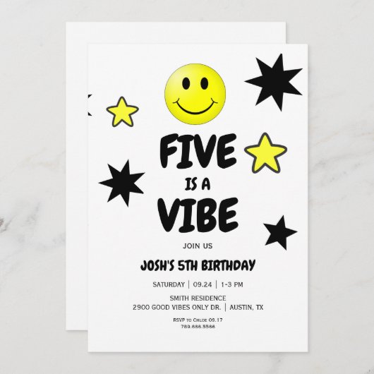 Invitation Five est une Vibe 5e fête d'anniversaire (Devant / Derrière)