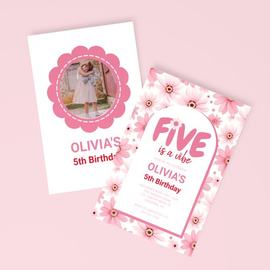Invitation Five est Vibe Daisy Photo Anniversaire