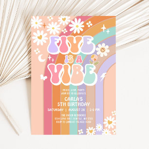 Invitation FIVE est Vibe Daisy Rainbow Super 5e anniversaire