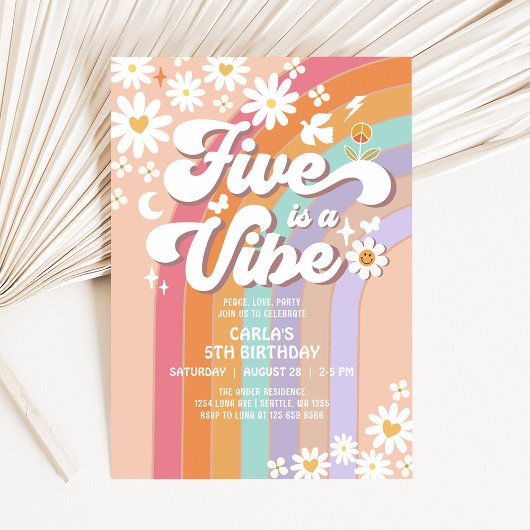 Invitation Five est Vibe Daisy Rainbow Super Retro Anniversai