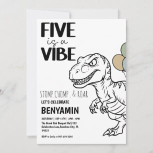 Invitation Five est Vibe Dinosaur Boy Birthday Party