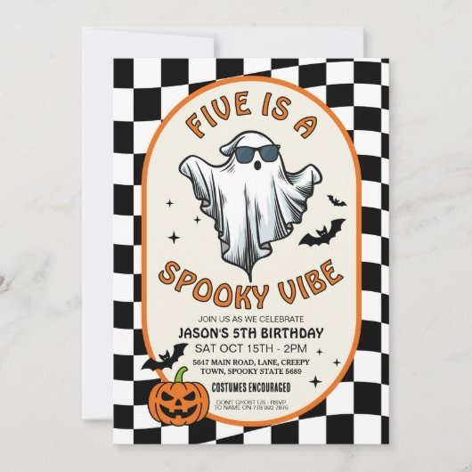 Invitation Five est Vibe Ghosts Bats Halloween Party (Devant)