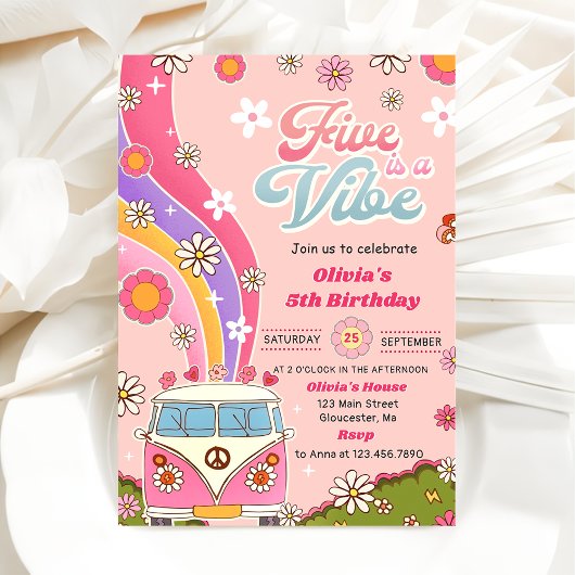 Invitation Five est Vibe Rainbow Floral 5e fête d'anniversair