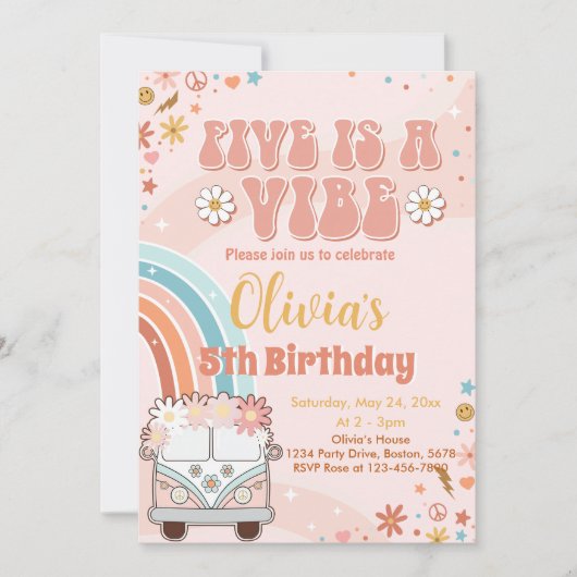 Invitation Five est Vibe Retro Rainbow 5e anniversaire (Devant)