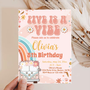 Invitation Five est Vibe Retro Rainbow 5e anniversaire