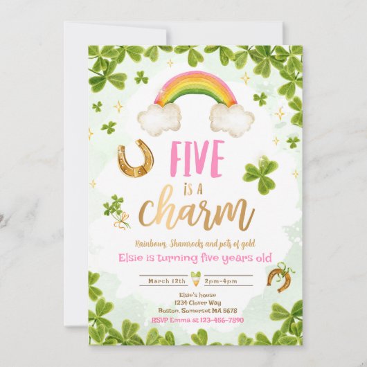 Invitation Five Is A Charm St Patrick's 5th Birthday Party (Devant)