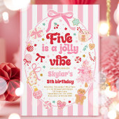 Invitation Five Is A Jolly Vibe Christmas Bow 5th Birthday