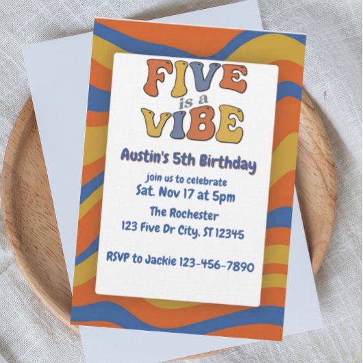 Invitation Five is a Vibe, Blue Orange Yellow 5th Birthday