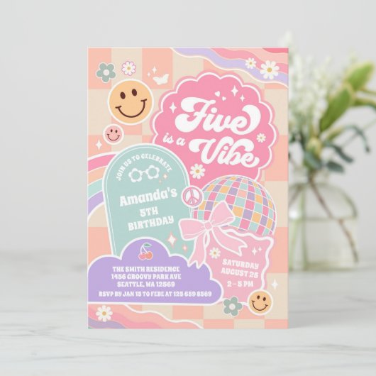 Invitation Five Is A Vibe Cloud Rainbow Disco 5th Birthday (Debout devant)