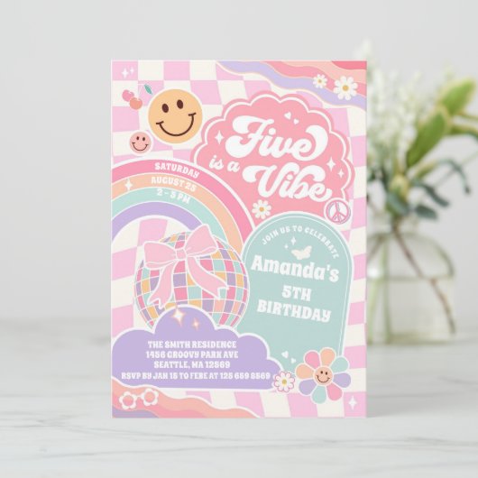 Invitation Five Is A Vibe Disco Rainbow 5th Birthday (Debout devant)