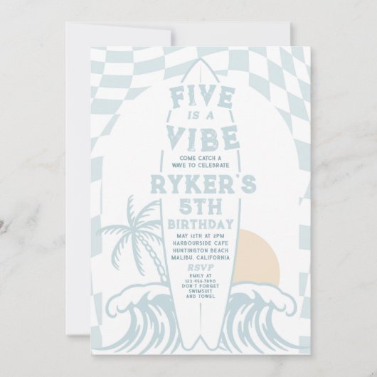 Invitation Five Is A Vibe Modern Surf Surfboard 5e anniversai (Devant)