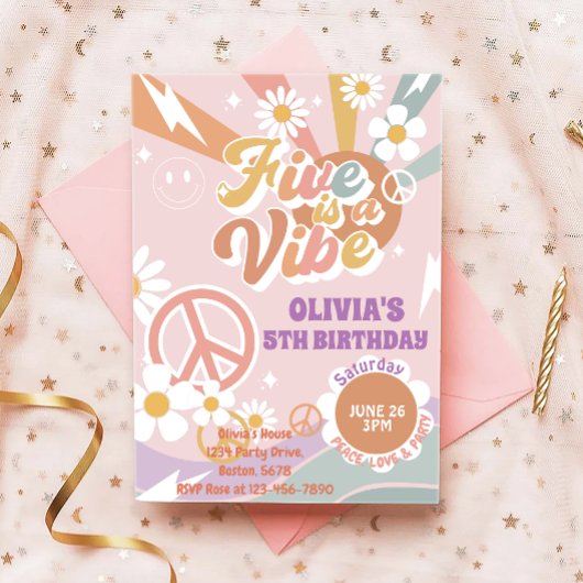 Invitation Five is a Vibe peach love party 5e anniversaire