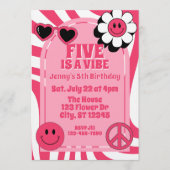 Invitation Five is a Vibe, pink retro 5th Birthday (Devant)