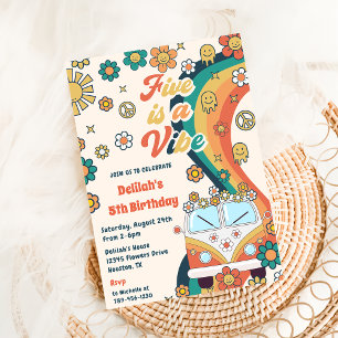 Invitation Five Is A Vibe Retro Floral 5e fête d'anniversaire