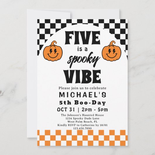 Invitation Five Is A Vibe Retro Halloween 5e anniversaire fêt (Devant)