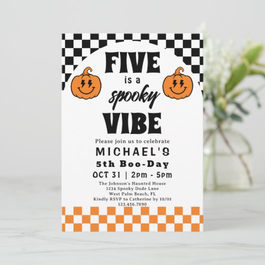 Invitation Five Is A Vibe Retro Halloween 5e anniversaire fêt (Debout devant)