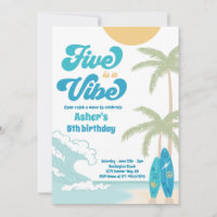 Five Is A Vibe Retro Surfboard Beach Anniversaire