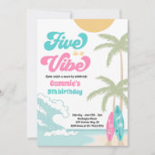 Invitation Five Is A Vibe Retro Surfboard Beach Anniversaire (Devant)