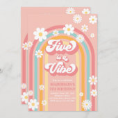 Invitation Five Is A Vibe Super Daisy Rainbow 5Anniversaire (Devant / Derrière)