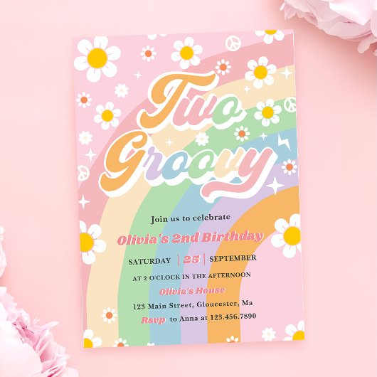 Invitation Five Is A Vibe Super Daisy Rainbow 5Anniversaire