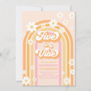 Invitation Five Is A Vibe Super Daisy Rainbow 5Anniversaire