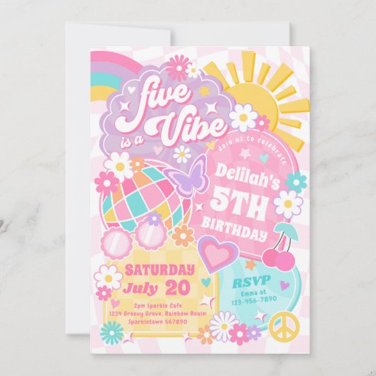 Invitation Five Is A Vibe Super Rainbow 5e fête d'anniversair (Devant)