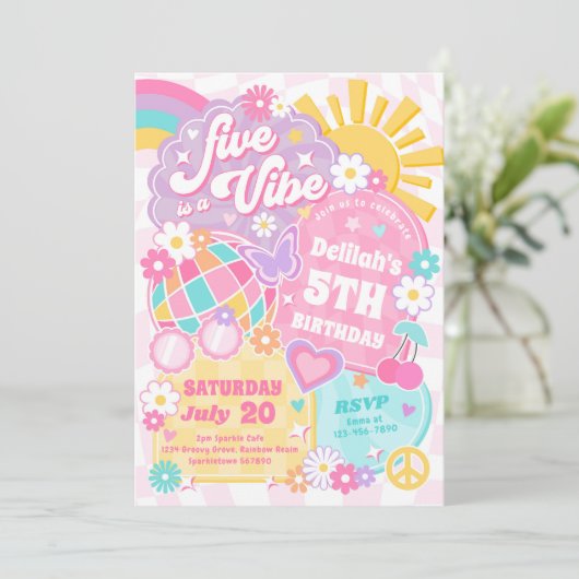 Invitation Five Is A Vibe Super Rainbow 5e fête d'anniversair (Debout devant)