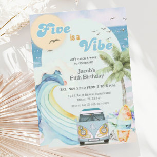 Invitation Five is a Vibe Surf Beach Retro Cinquième annivers