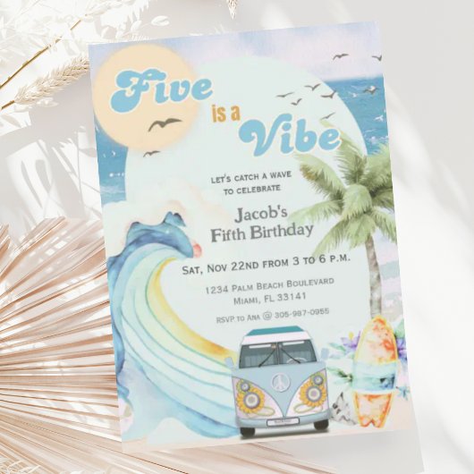 Invitation Five is a Vibe Surf Beach Retro Cinquième annivers