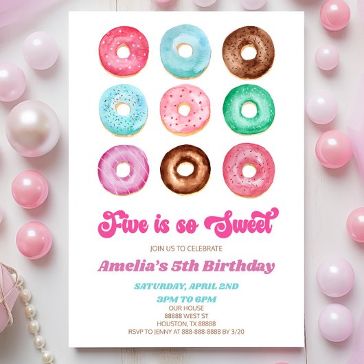Invitation Five Is So Sweet Donut Sprinke 5e fête d'anniversa