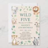 Invitation Five Wild Jungle Safari Animals 5th Birthday Theme (Devant)