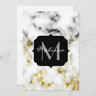 Invitation Flacon brillant en marbre noir et blanc Monogramme