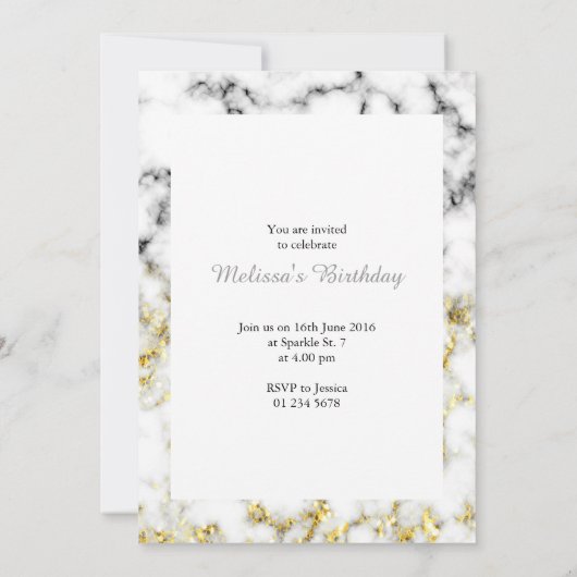 Invitation Flacon brillant en marbre noir et blanc Monogramme (Dos)