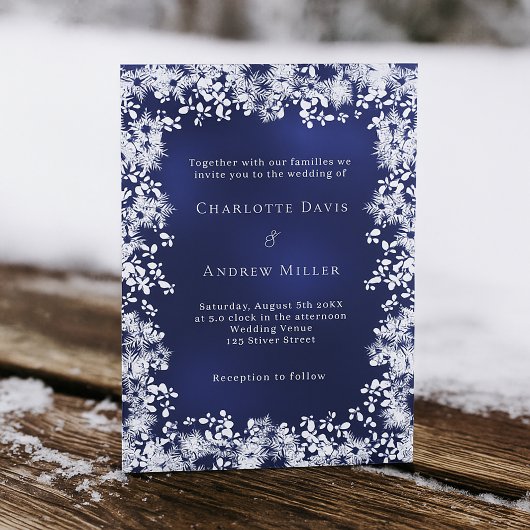 Invitation Flacon de neige bleu marine mariage d'hiver