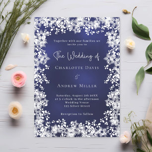 Invitation Flacon de neige bleu marine mariage d'hiver