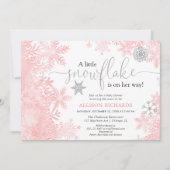 Invitation Flacon de neige rose et argent baby shower fille h (Devant)