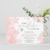 Invitation Flacon de neige rose et argent baby shower fille h (Debout devant)