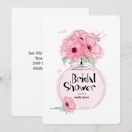 Invitation Flacon de parfum de douches de mariée avec des fle (Devant / Derrière)
