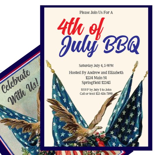 Invitation Flag and Eagle 4th of July BBQ Party