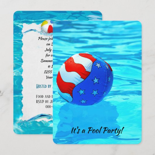 Invitation flag beach ball pour la fête de la piscine d'été (Devant / Derrière)