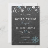Invitation Flakes bleu blanc sweet sixteen d'hiver chic (Devant)