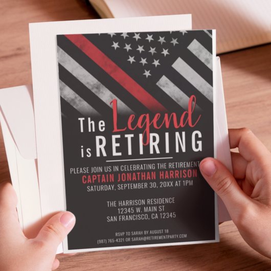 Invitation Flaman mince Red Line Drapeau Pompier retraite