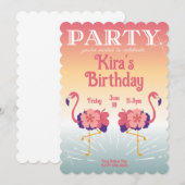 Invitation Flamant Couché de soleil, Cartons d'inv (Devant / Derrière)