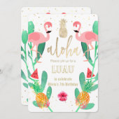 Invitation flamant de fête luau (Devant / Derrière)