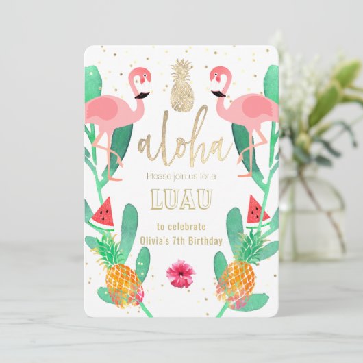 Invitation flamant de fête luau (Debout devant)