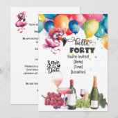 Invitation Flamant rose 40e anniversaire drôle dire pour la f (Devant / Derrière)